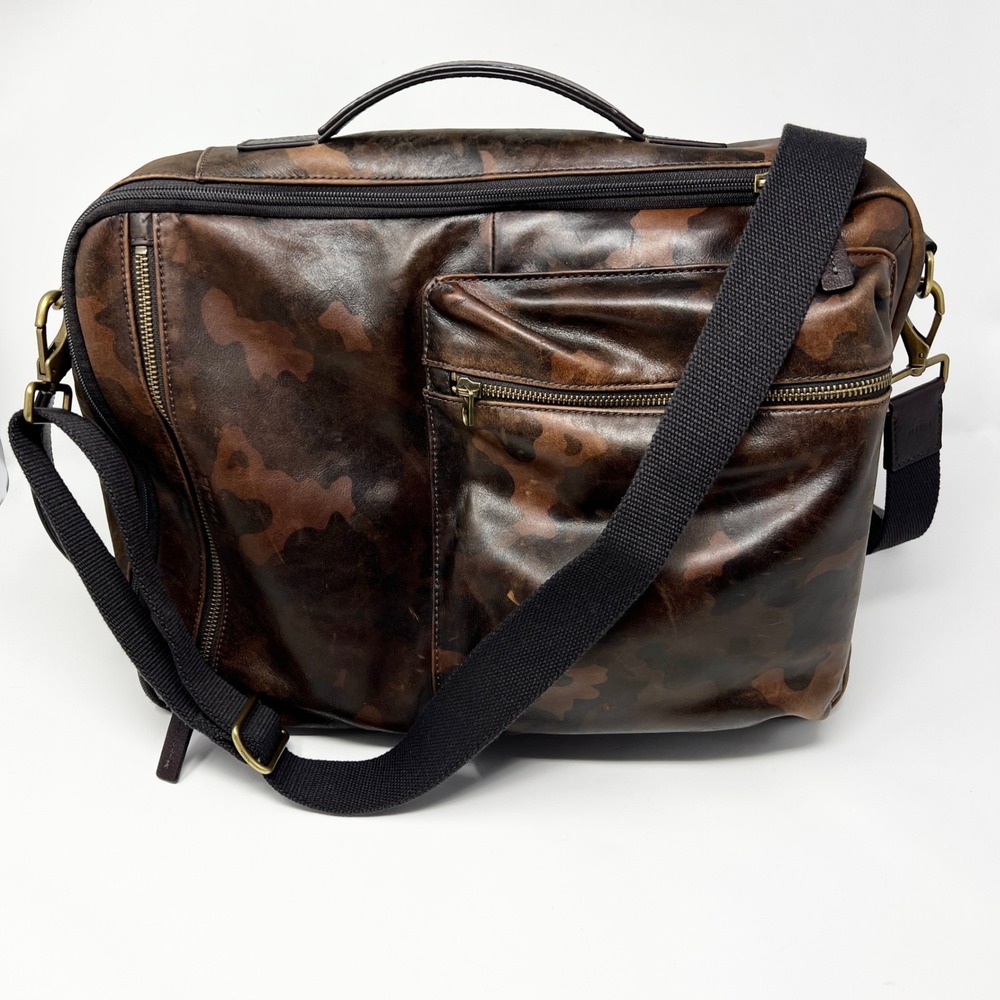 Fossil Buckner Leather Convertible Backpack Camo Brown Bag Clean Interior